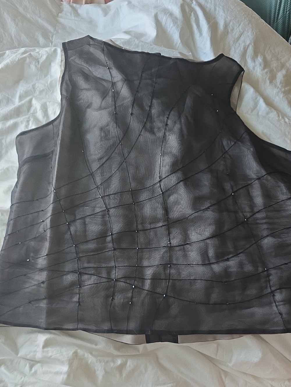 Vintage Allison Taylor Black Sheer Silk Blend Beaded Overlay Top